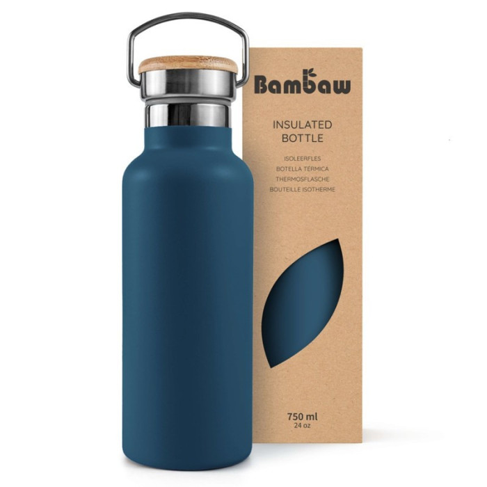 Butelka termiczna Bambaw 750 ml Aegean Blue – stal nierdzewna, bambusowa zakrętka, izolowana