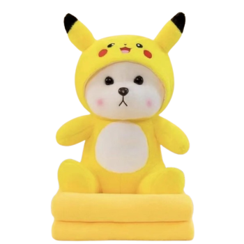 MIŚ ze zdejmowanym kapturem PIKACHU - maskotka z kocem w środku