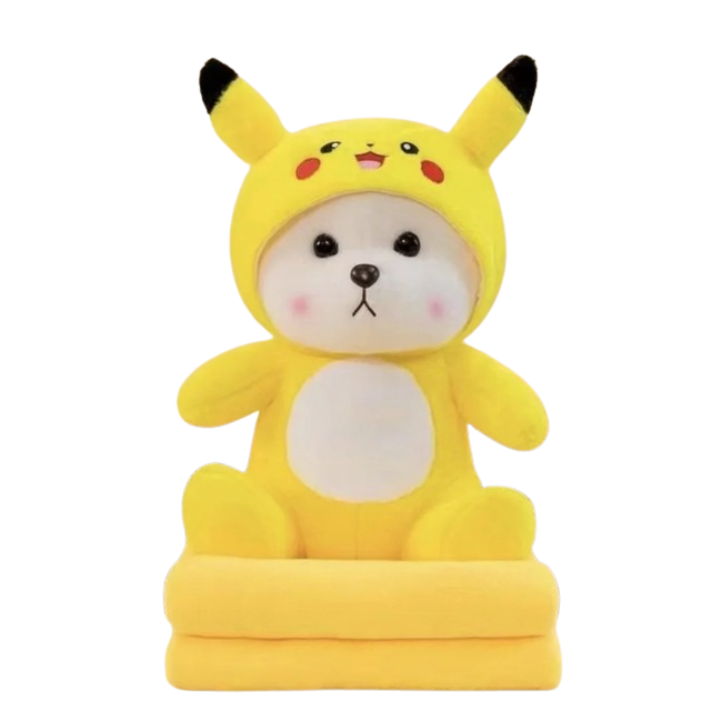 MIŚ ze zdejmowanym kapturem PIKACHU - maskotka z kocem w środku