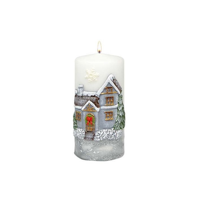 Świeca pieńkowa Winter House biały/szary 150/70 – Adpal