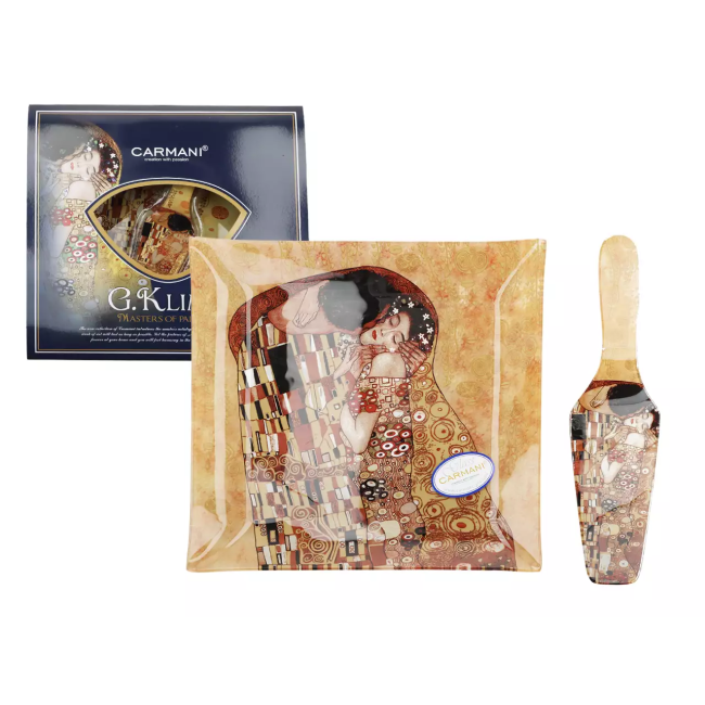 Talerz dekoracyjny z łopatką POCAŁUNEK Gustav Klimt 25cm CARMANI