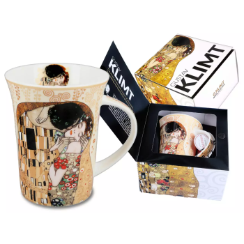 Kubek POCAŁUNEK Gustav Klimt kremowe tło 350ml CARMANI