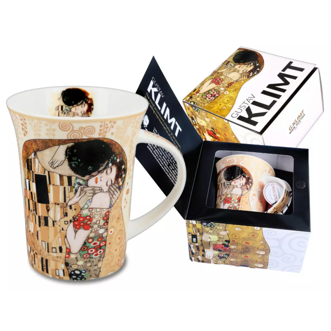 Kubek POCAŁUNEK Gustav Klimt kremowe tło 350ml CARMANI