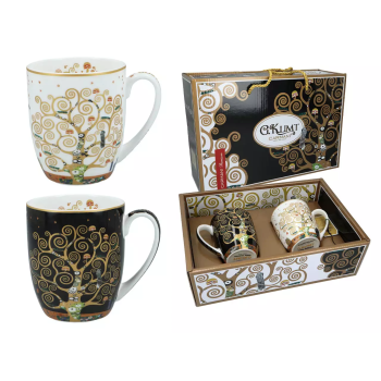 CARMANI Komplet kubków DRZEWO ŻYCIA Klimt 2 × 400 ml – porcelana artystyczna