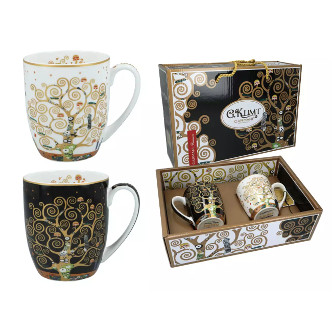 CARMANI Komplet kubków DRZEWO ŻYCIA Klimt 2 × 400 ml – porcelana artystyczna