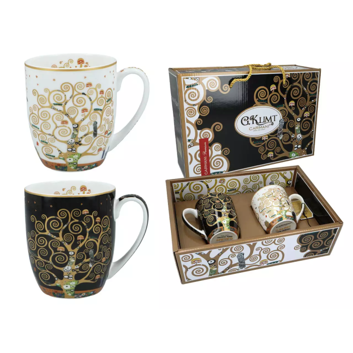 CARMANI Komplet kubków DRZEWO ŻYCIA Klimt 2 × 400 ml – porcelana artystyczna
