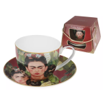 Filiżanka ze spodkiem Autoportret z naszyjnikiem z cierni i kolibrem Frida Kahlo 410ml CARMANI