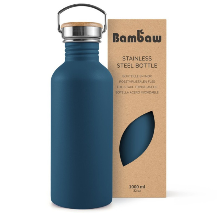 Butelka termiczna Bambaw Aegean Blue 1000 ml – stal nierdzewna, bambus