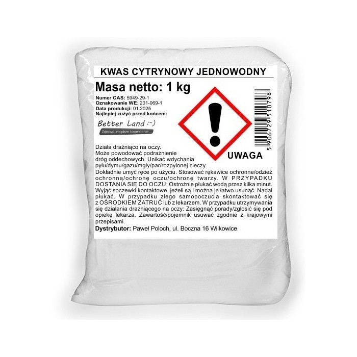 Kwas cytrynowy 1 kg – ekologiczny odkamieniacz i surowiec kosmetyczny | Wild Nature