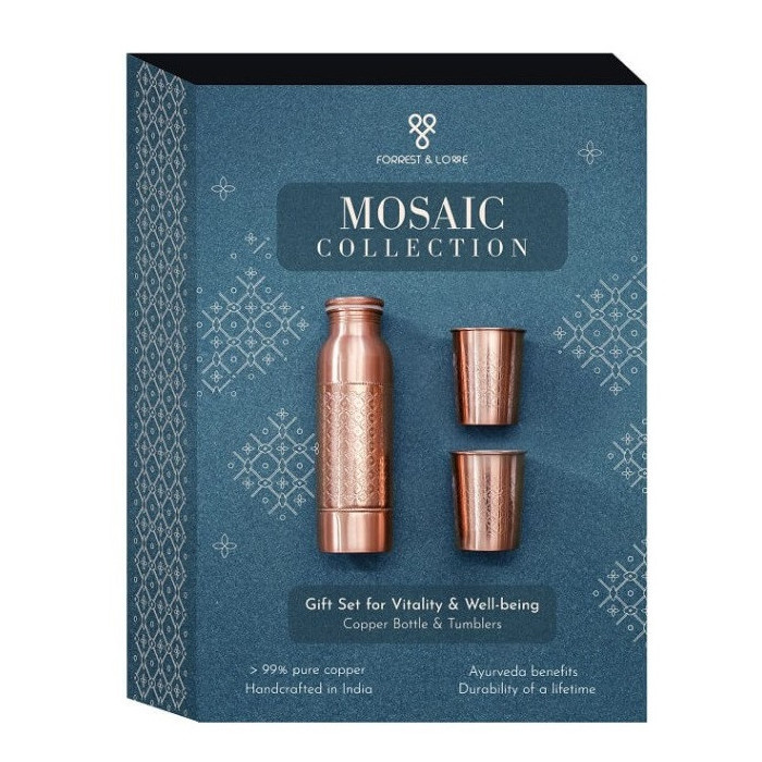 Zestaw miedziany Mosaic – butelka 900 ml + 2 kubki – Forrest & Love
