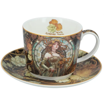 Filiżanka ze spodkiem Alfons Mucha 230 ml CARMANI porcelana artystyczna