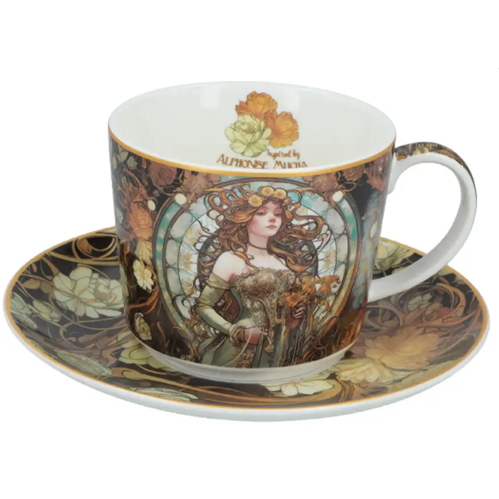 Filiżanka ze spodkiem Alfons Mucha 230 ml CARMANI porcelana artystyczna