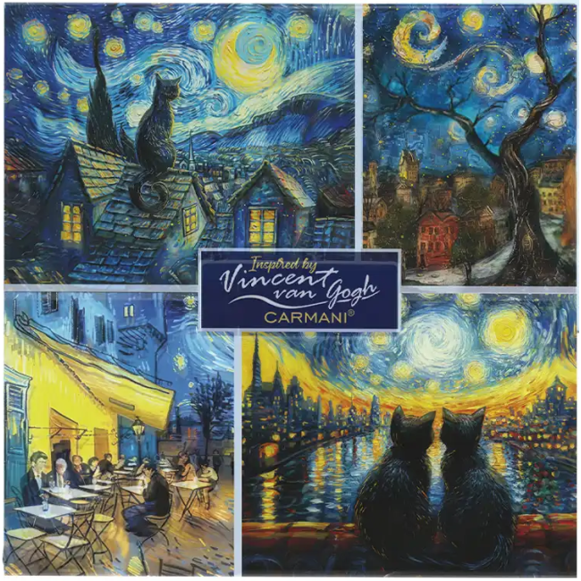 Podkładka szklana Vincent van Gogh Gwiaździsta Noc kolaż CARMANI 11,5x11,5 cm
