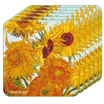 Komplet 6 podkładek korkowych Vincent van Gogh Słoneczniki CARMANI 10,5x10,5 cm