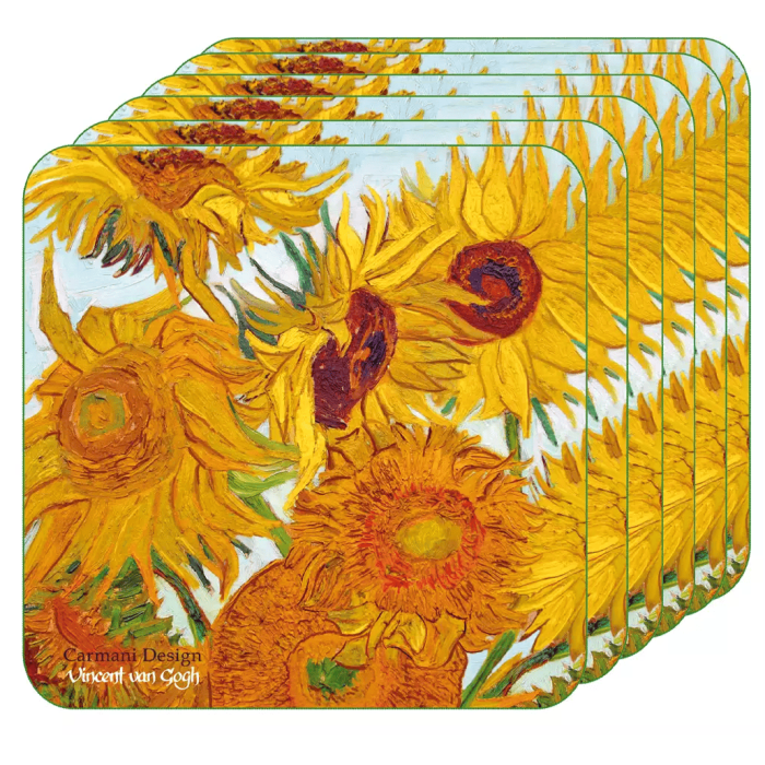 Komplet 6 podkładek korkowych Vincent van Gogh Słoneczniki CARMANI 10,5x10,5 cm