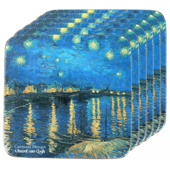 Komplet 6 podkładek korkowych Vincent van Gogh Gwiaździsta noc nad Rodanem CARMANI 10,5x10,5 cm