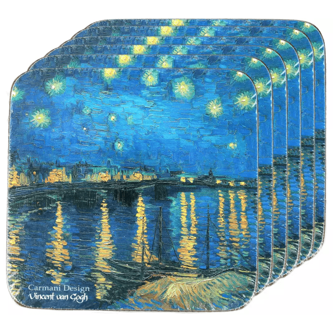 Komplet 6 podkładek korkowych Vincent van Gogh Gwiaździsta noc nad Rodanem CARMANI 10,5x10,5 cm