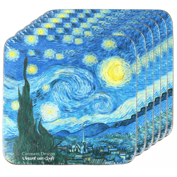 Komplet 6 podkładek korkowych Vincent van Gogh Gwiaździsta noc CARMANI 10,5x10,5 cm