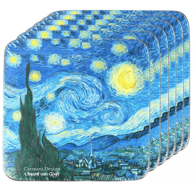 Komplet 6 podkładek korkowych Vincent van Gogh Gwiaździsta noc CARMANI 10,5x10,5 cm