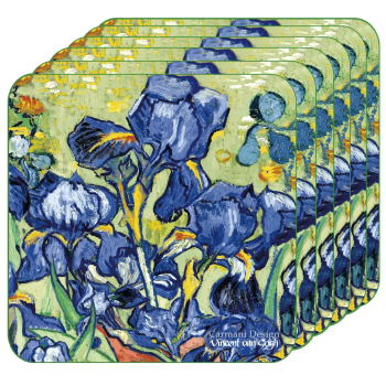 Komplet 6 podkładek korkowych Vincent van Gogh Irysy CARMANI 10,5x10,5 cm