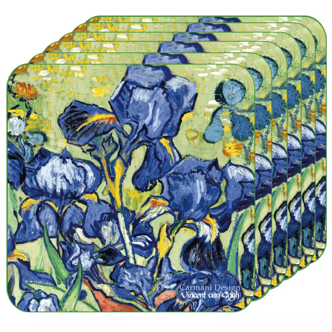 Komplet 6 podkładek korkowych Vincent van Gogh Irysy CARMANI 10,5x10,5 cm