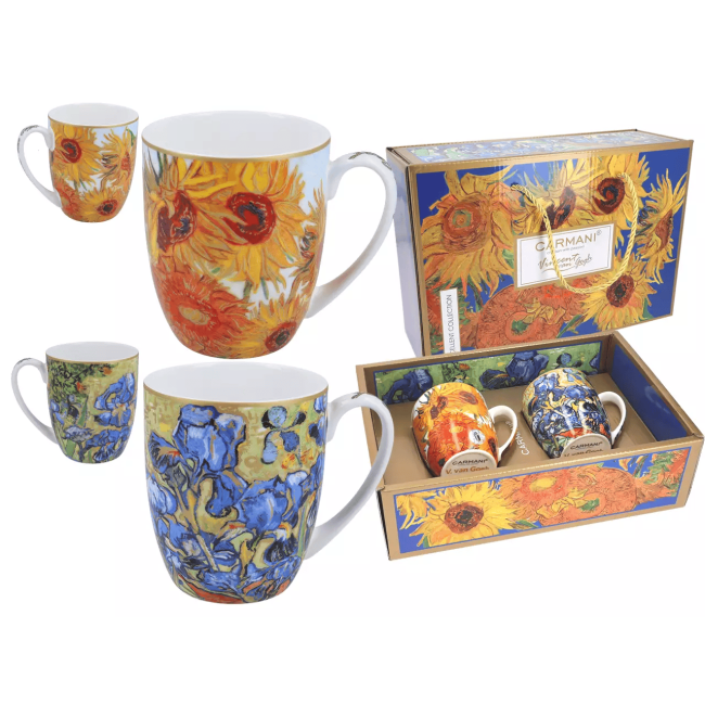 Komplet 2 kubków Vincent van Gogh Słoneczniki i Irysy CARMANI 400 ml