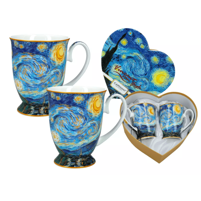 Komplet 2 kubków w sercu Vincent van Gogh Gwiaździsta noc CARMANI 280 ml
