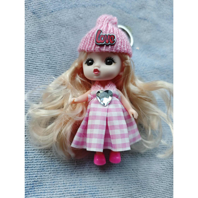 Breloczek laleczka LOVE – różowa sukienka, 14 cm