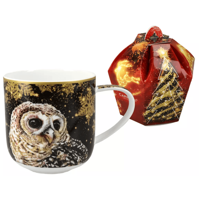 Kubek świąteczny Sowa 450 ml – porcelana w ozdobnym opakowaniu CARMANI