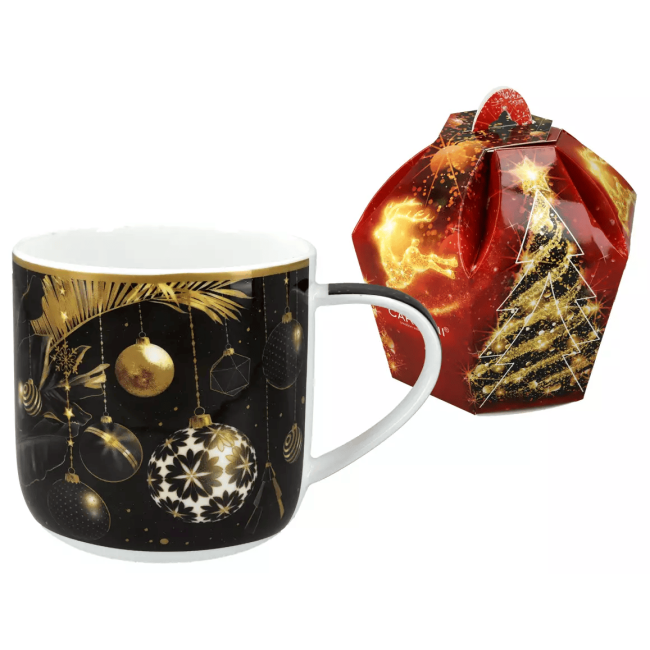 Kubek świąteczny CARMANI 450 ml – Złote bombki, porcelanowy prezent