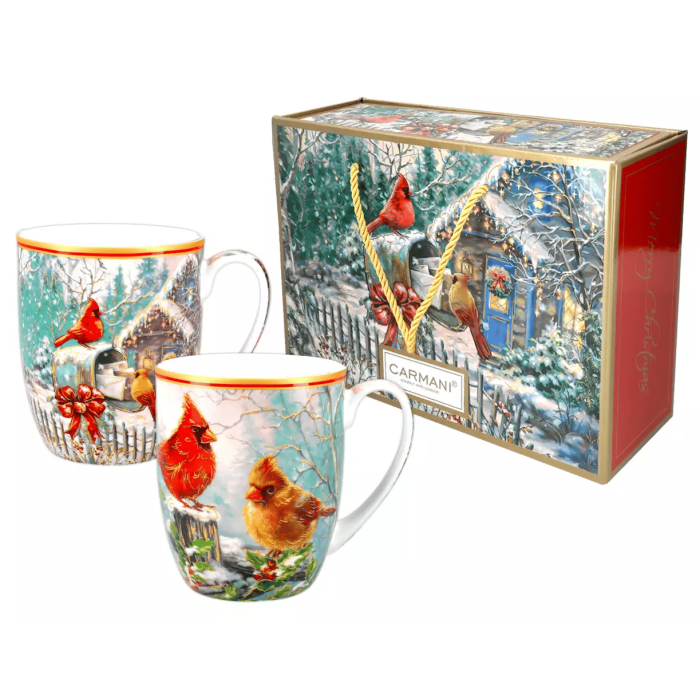 Zestaw 2 kubków świątecznych CARMANI Zimowe ptaszki 400 ml – porcelanowy prezent