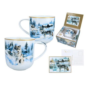 Kubek świąteczny CARMANI 500 ml – Wilki zimowy pejzaż porcelana
