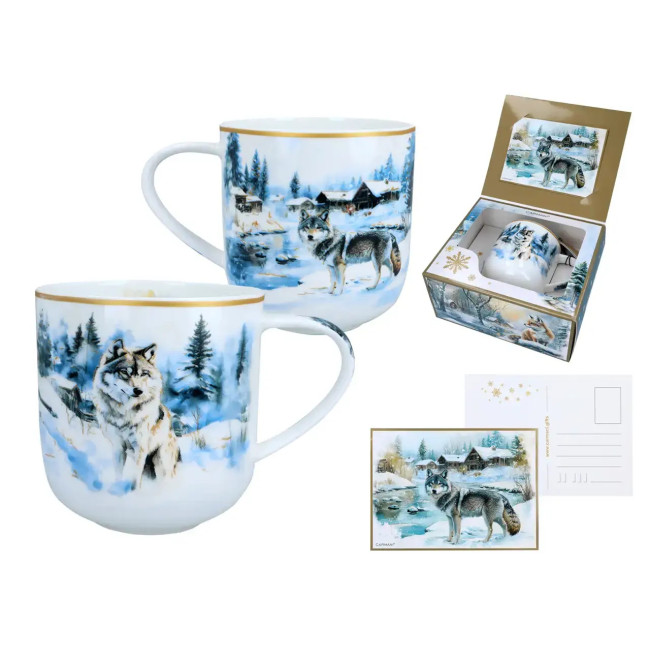Kubek świąteczny CARMANI 500 ml – Wilki zimowy pejzaż porcelana
