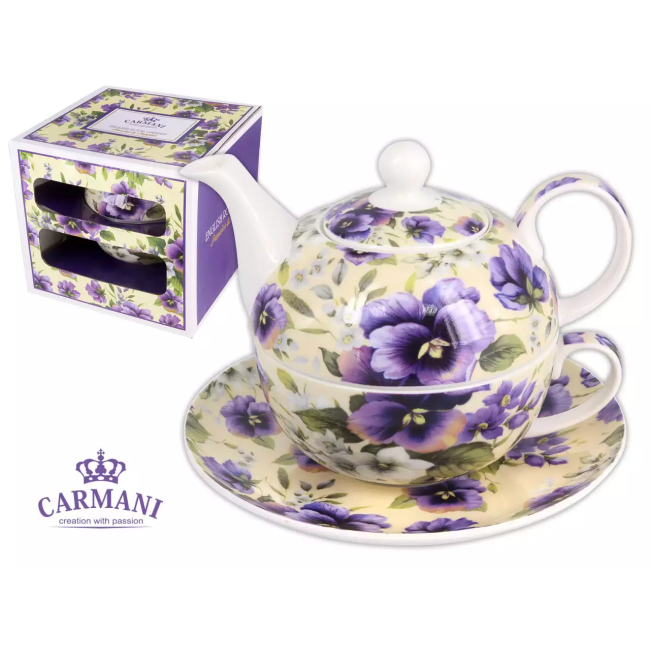 Tea for One Bratki CARMANI – czajniczek i filiżanka porcelanowa, zestaw prezentowy