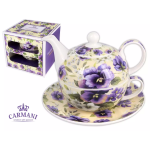 Tea for One Bratki CARMANI – czajniczek i filiżanka porcelanowa, zestaw prezentowy