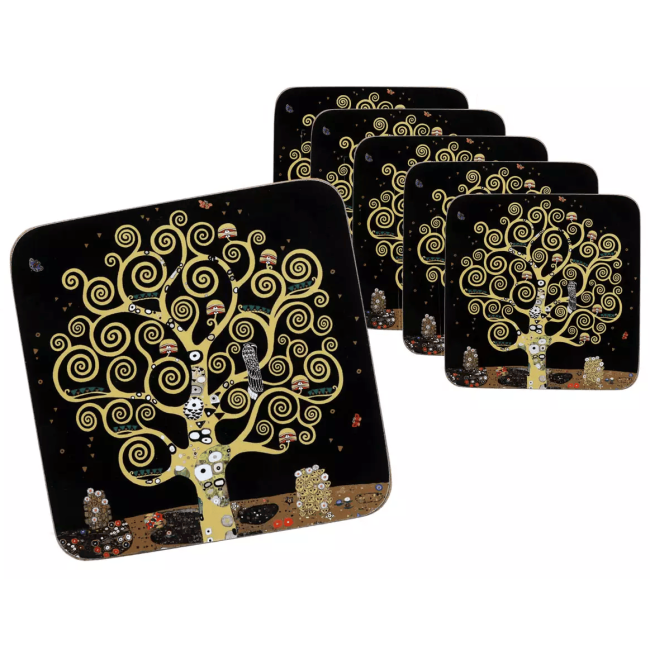 Komplet 6 podkładek korkowych DRZEWO ŻYCIA Gustav Klimt CARMANI 10.5x10.5 cm