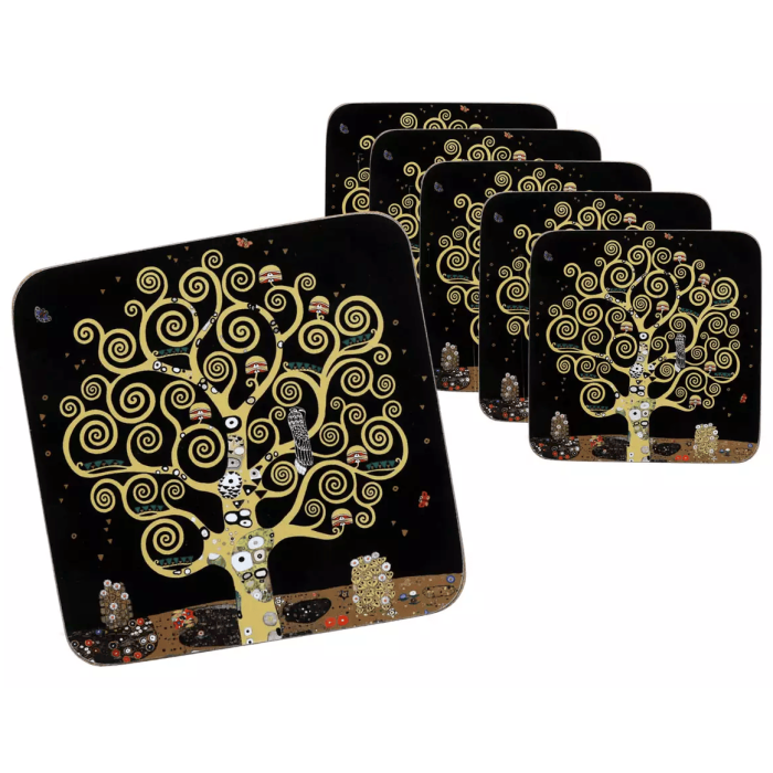 Komplet 6 podkładek korkowych DRZEWO ŻYCIA Gustav Klimt CARMANI 10.5x10.5 cm