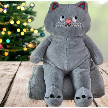 Koc z poduszką – maskotka KOT szary | Miękka mikrofibra 100×160