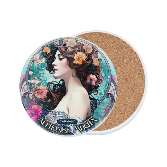 Podkładka ceramiczna Alfons Mucha „Kwiatowa Muza” 10,8 cm – CARMANI