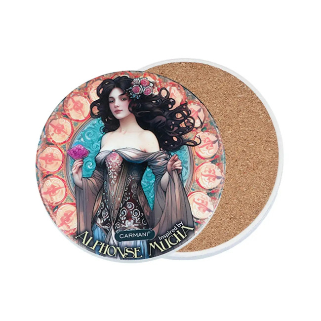 Podkładka ceramiczna Alfons Mucha „Kwiatowy Sekret” 10,8 cm – CARMANI