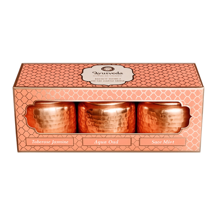 Luksusowy zestaw świec ajurwedyjskich w miedzi – Ayurveda Dosha Therapy