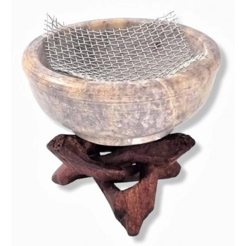 Kadzielnica kamienna do żywic i ziół na drewnianym stojaku | Song of India