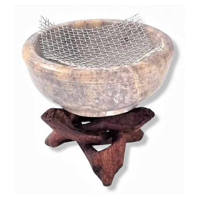 Kadzielnica kamienna do żywic i ziół na drewnianym stojaku | Song of India