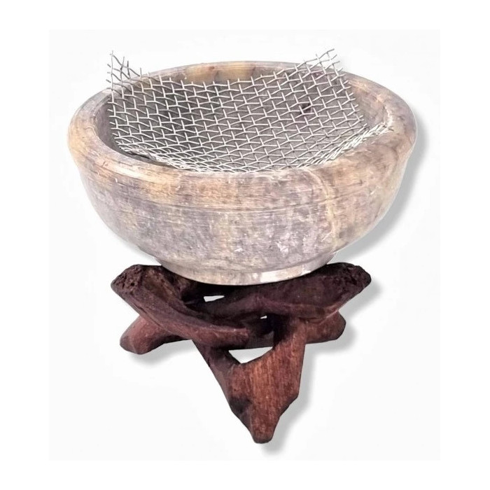 Kadzielnica kamienna do żywic i ziół na drewnianym stojaku | Song of India