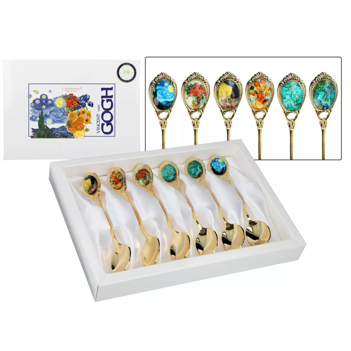 Złote łyżeczki Vincent van Gogh – mix motywów | komplet 6 szt. CARMANI
