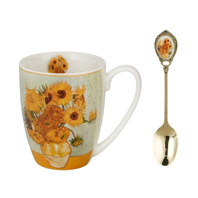 Kubek DUO Słoneczniki Van Gogh z łyżeczką 360 ml