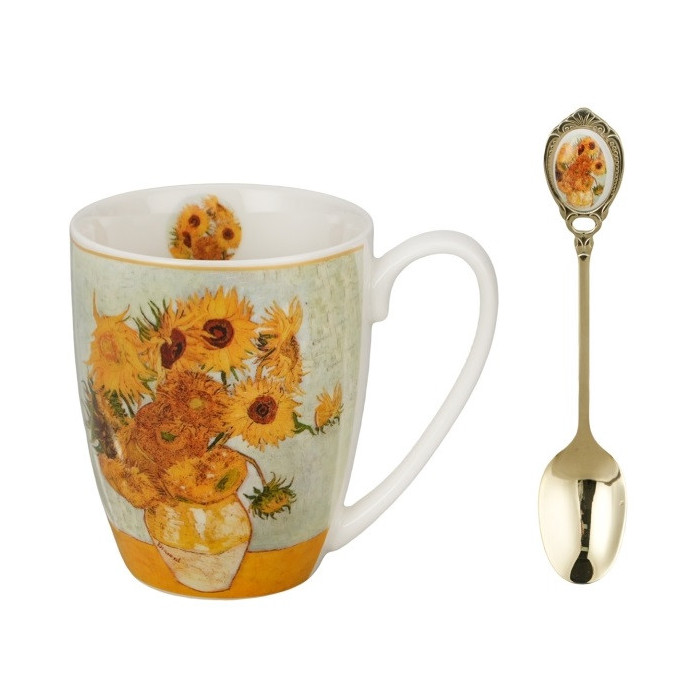 Kubek DUO Słoneczniki Van Gogh z łyżeczką 360 ml