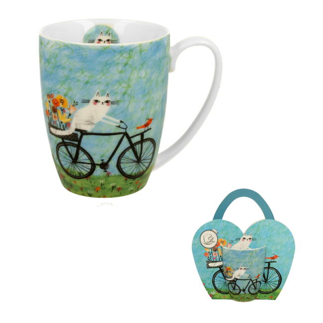 Kubek Kot na Rowerze DUO w koszyczku 360 ml