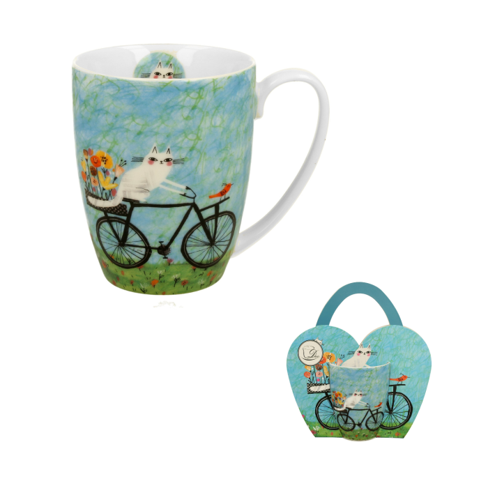 Kubek Kot na Rowerze DUO w koszyczku 360 ml
