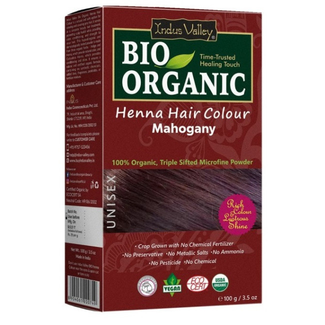 Naturalna Henna Mahoń Indus Valley ECOCERT 100 g